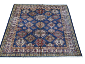 Kazak Hand-Knotted Wool Rug with Symbolic Motifs