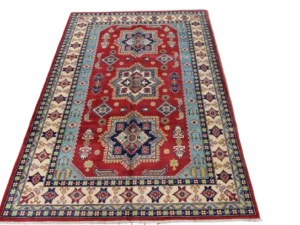 Kazak Hand-Knotted Wool Rug with Rich Tribal Motifs