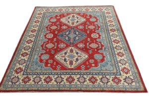 Kazak Wool Rug with Floral and Geometric Fusion