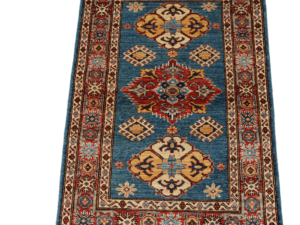 Kazak Hand-Knotted Wool Rug with Floral Patterns