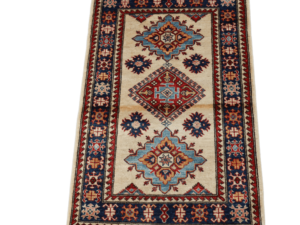 Kazak Hand-Knotted Wool Rug with Geometric Patterns
