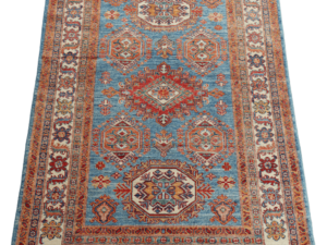 Kazak Hand-Knotted Wool Rug with Geometric Elegance
