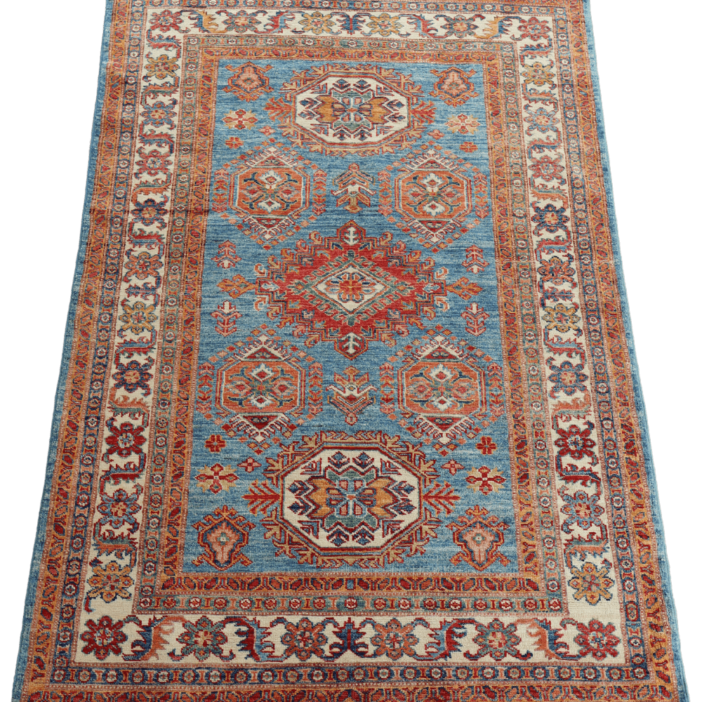 Kazak Hand-Knotted Wool Rug with Geometric Elegance