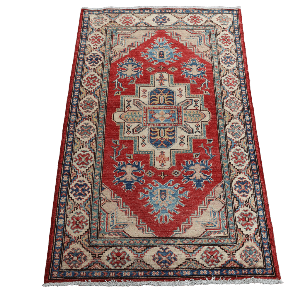 Kazak Wool Rug with Traditional Geometric Patterns