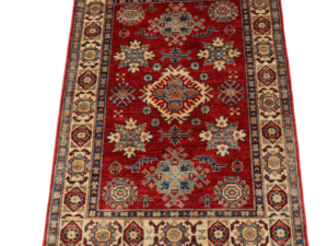 Vibrant Kazak Hand-Knotted Wool Rug with Rich Borders